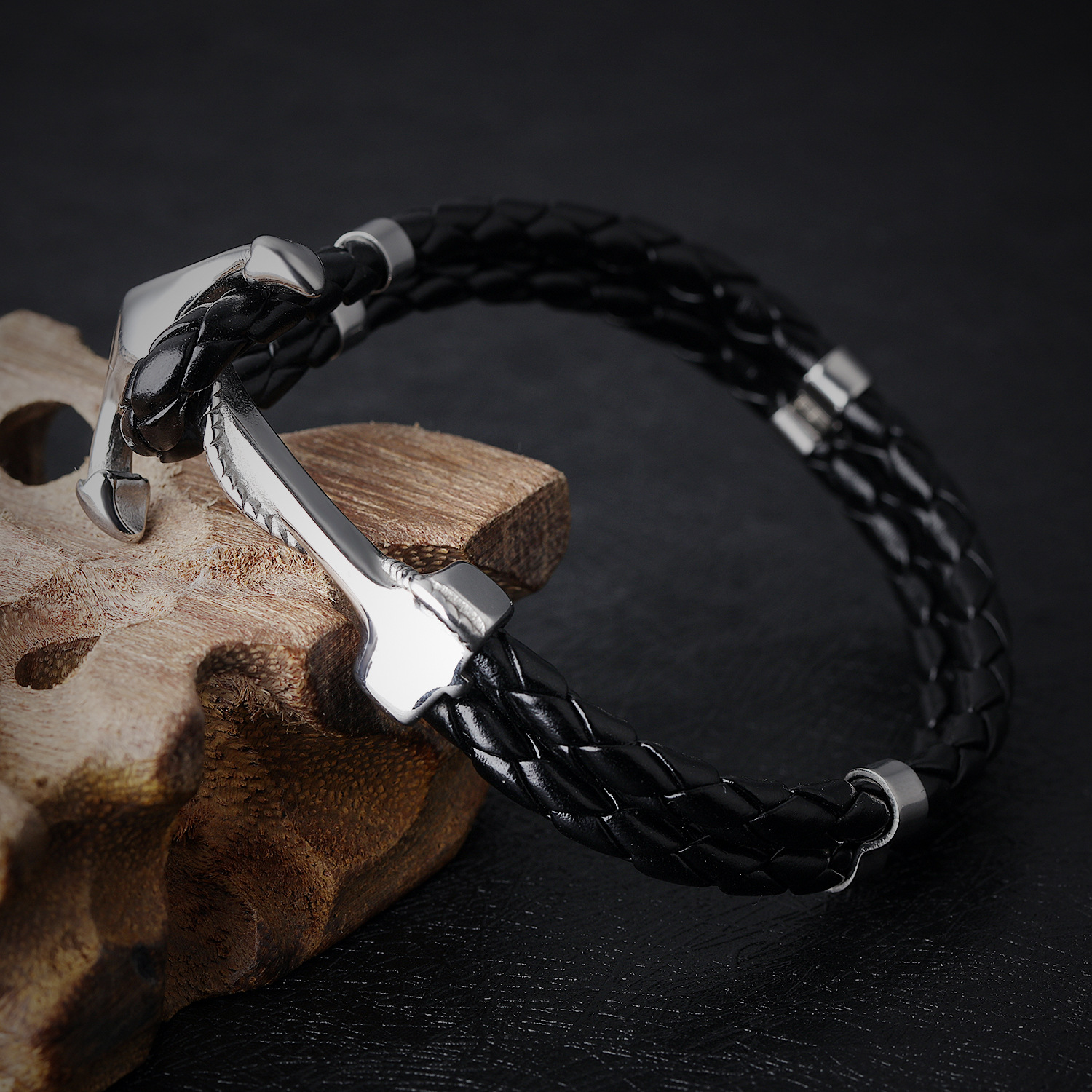 Men Rocking Style Cortex Bracelet Personality Double Layer Anchor Button Wristband