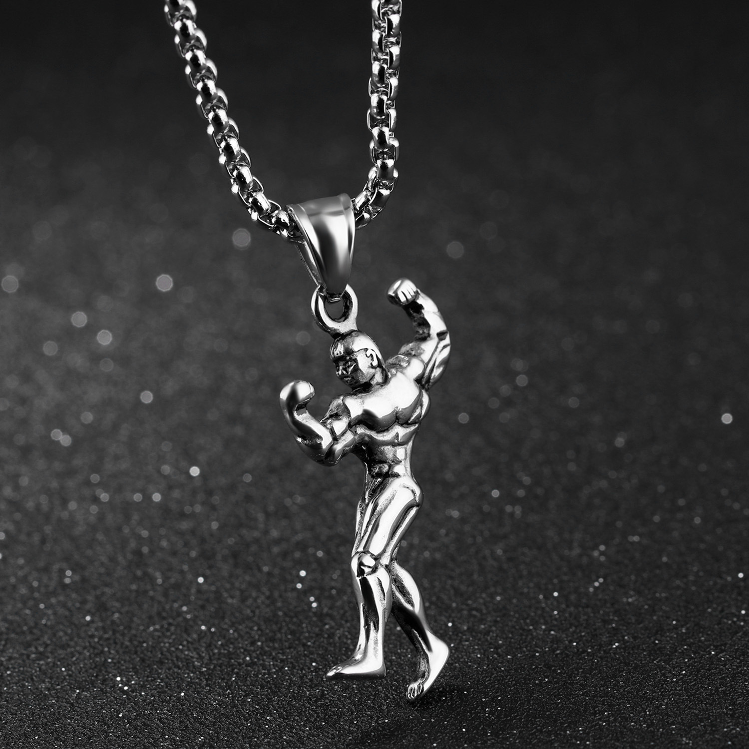 Western Style Fashion Mr Necklace Men Personality Titanium Steel Muscular man Pendant