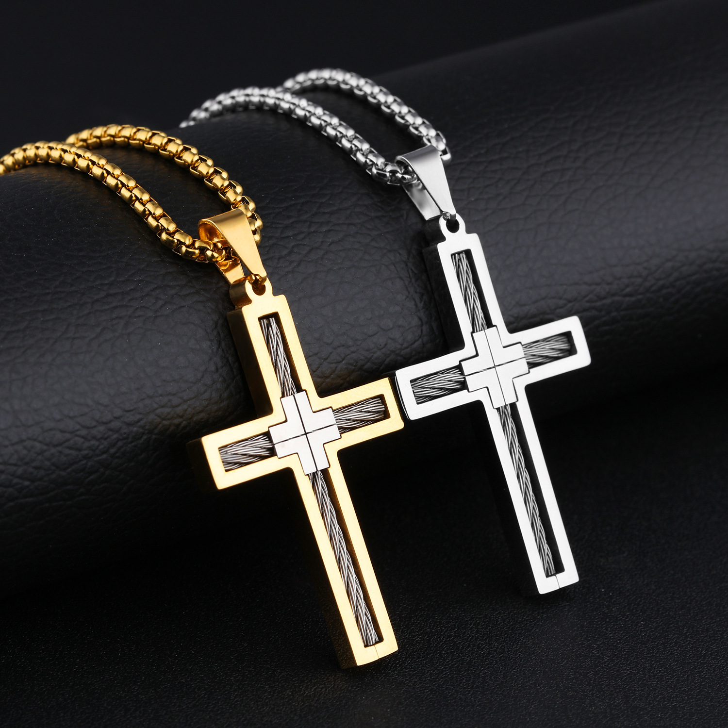 Pure Steel Western Style Men Wire Classic Cross Titanium Steel Necklace