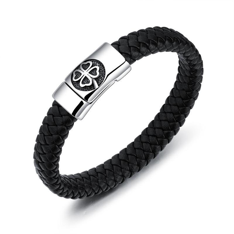 Fashion Retro Weave jewelry Personality Bracelet Men Titanium Steel Trend Leather Bracelet