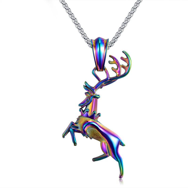 Fashion Three-dimensional Little elk Colorful Glare Stainless steel Men Fine Necklace