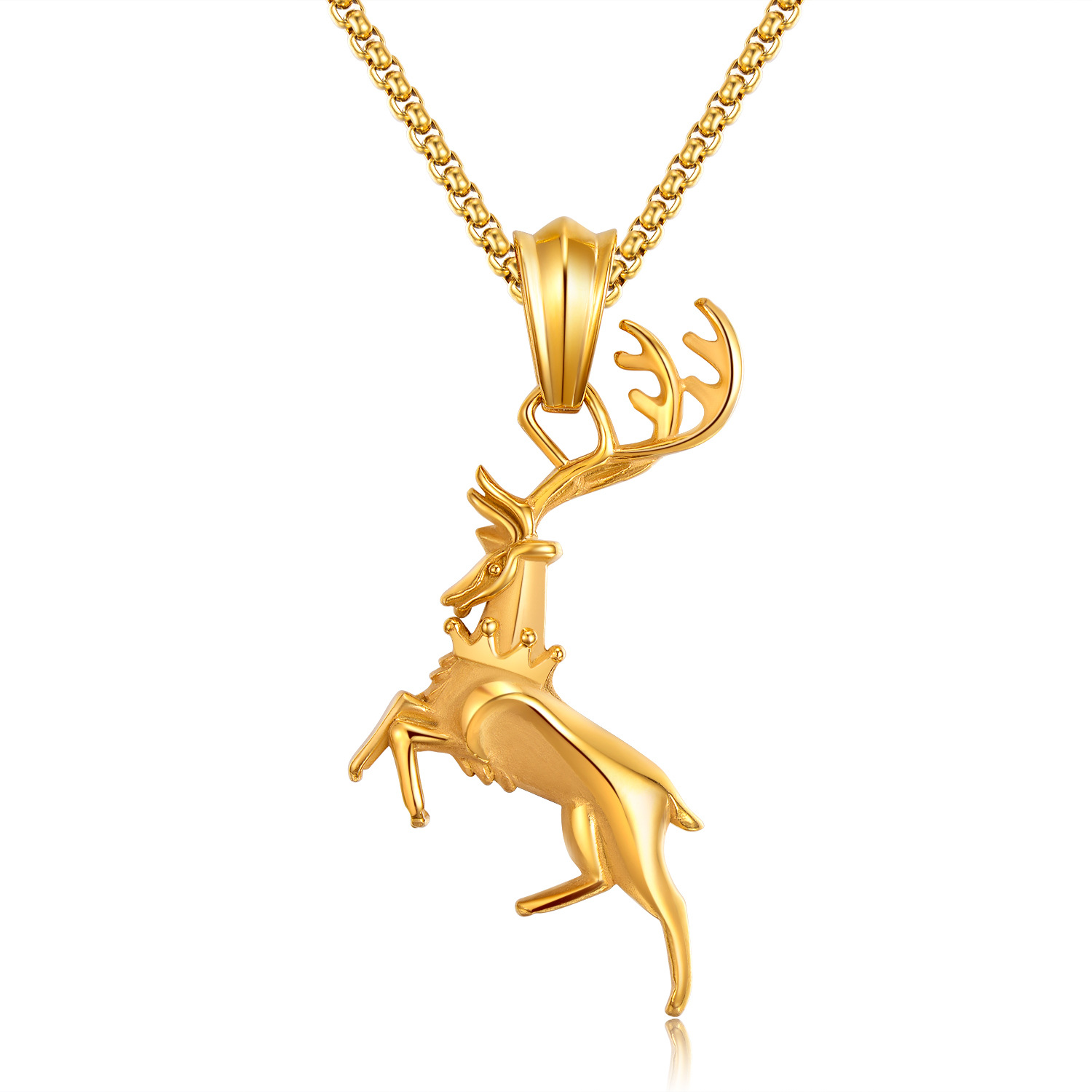Fashion Three-dimensional Little elk Colorful Glare Stainless steel Men Fine Necklace