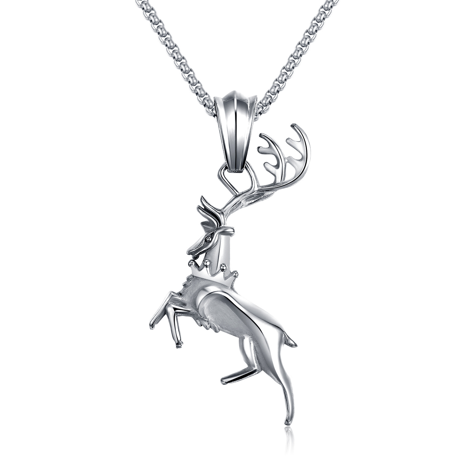Fashion Three-dimensional Little elk Colorful Glare Stainless steel Men Fine Necklace