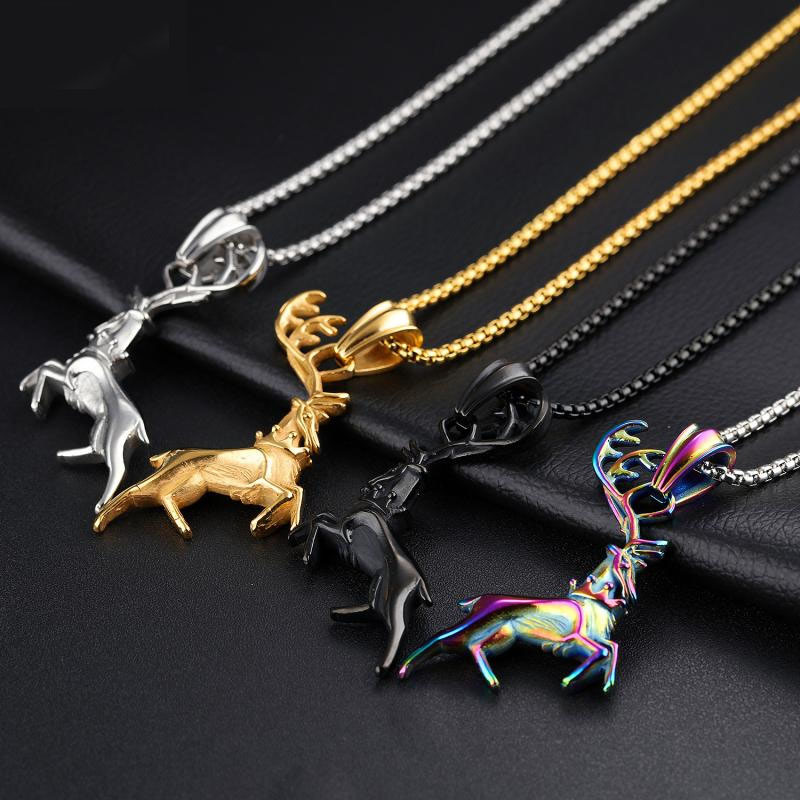 Fashion Three-dimensional Little elk Colorful Glare Stainless steel Men Fine Necklace