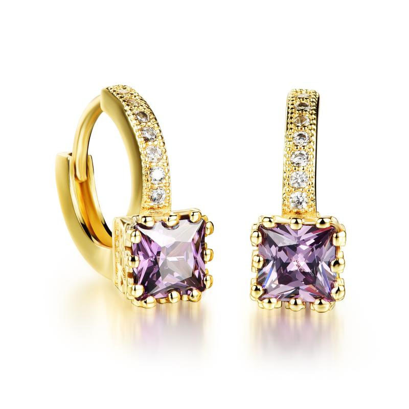 fashion Square Micro inlay Zircon Ms Earrings plating 18K gold Purple diamond earring
