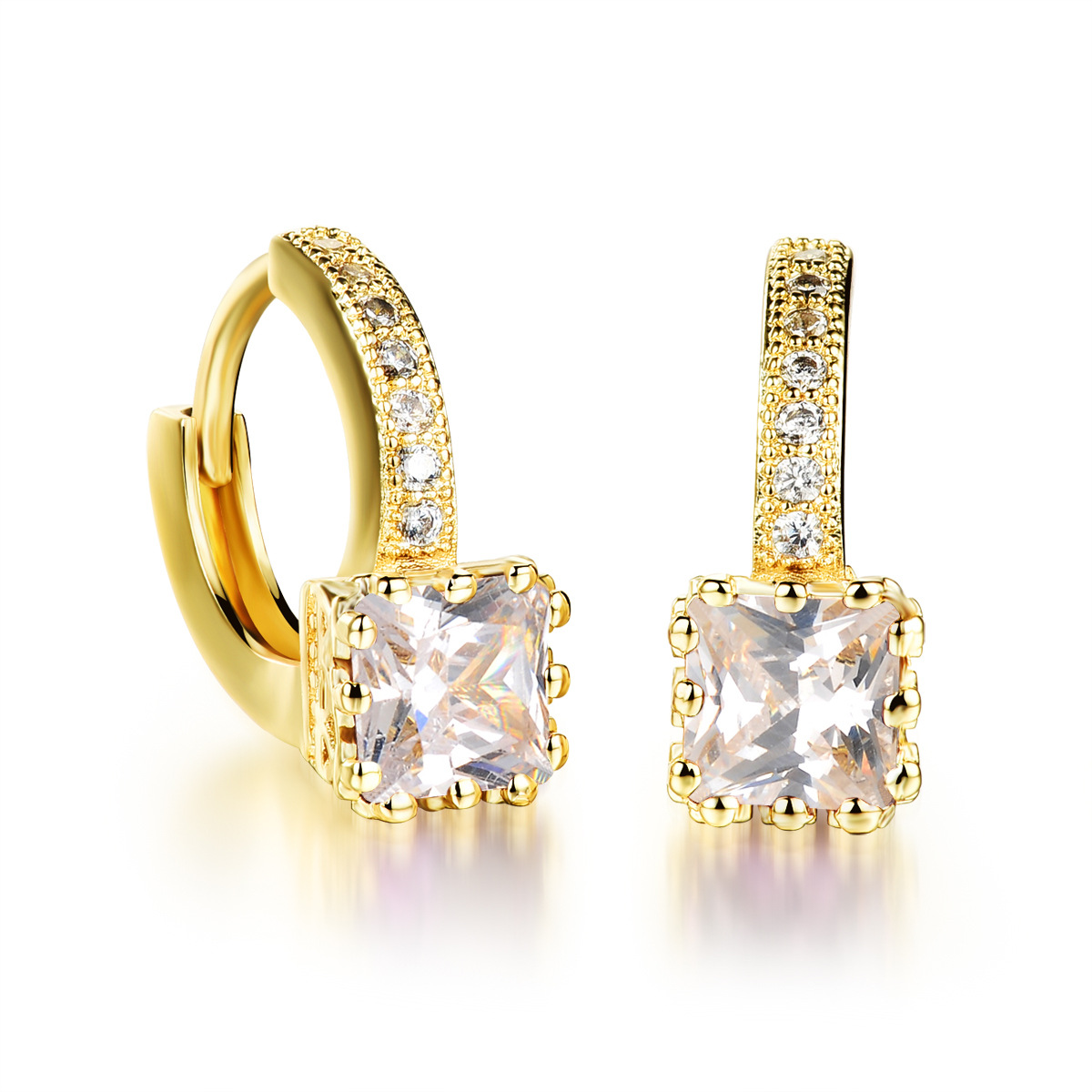 fashion Square Micro inlay Zircon Ms Earrings plating 18K gold Purple diamond earring