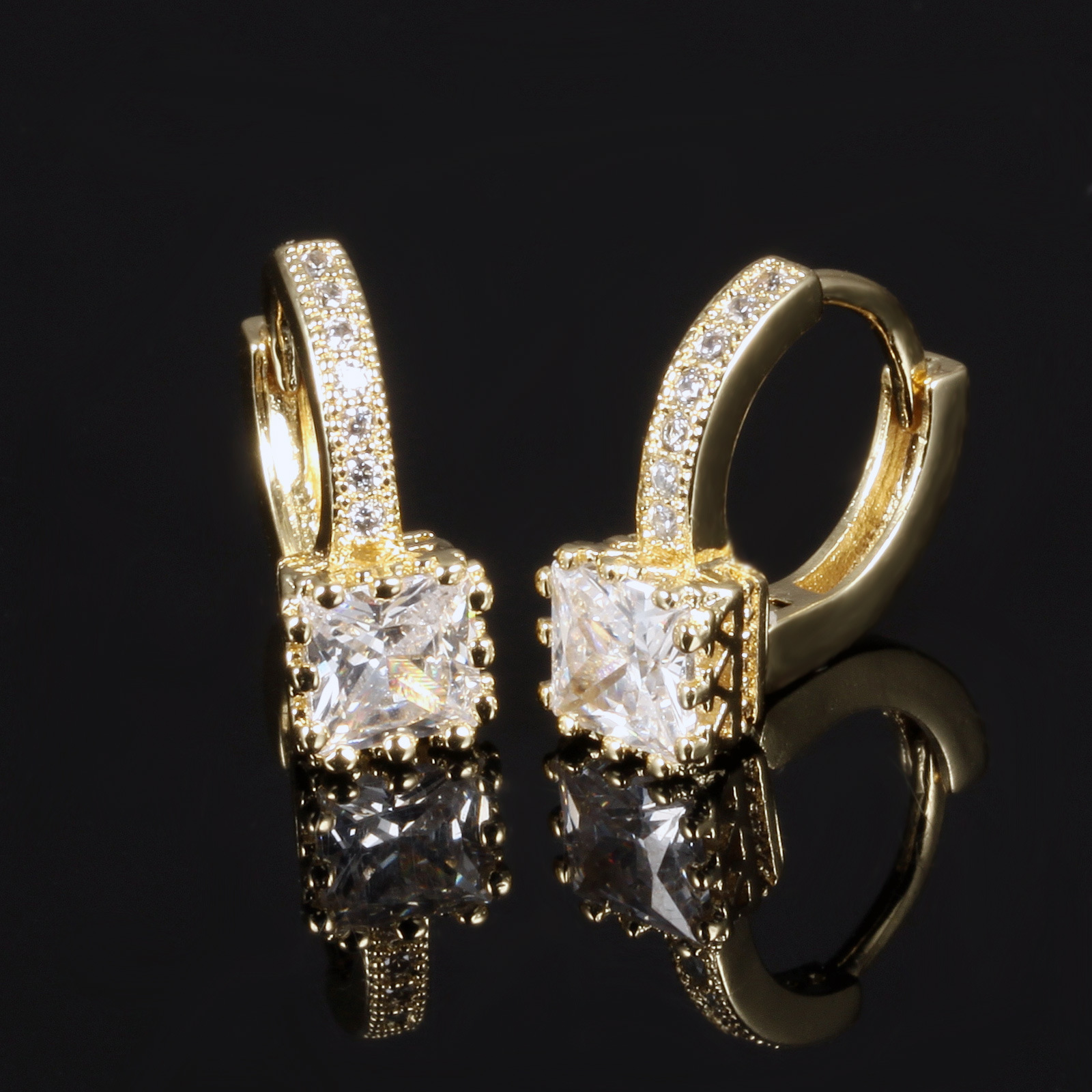 fashion Square Micro inlay Zircon Ms Earrings plating 18K gold Purple diamond earring