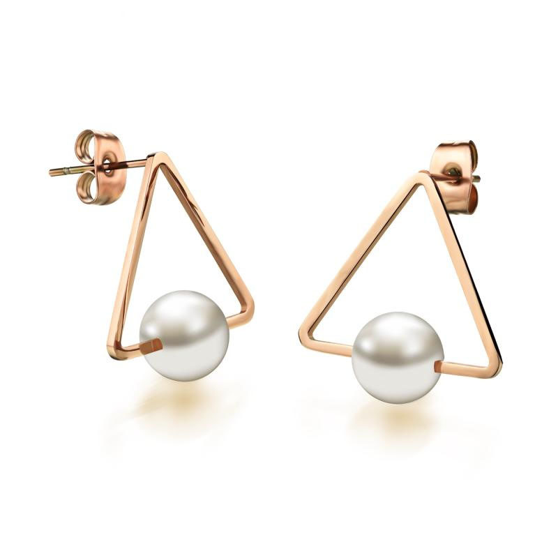 Ms Fashion Titanium Steel Earring Leisure Pearl Triangle Earrings