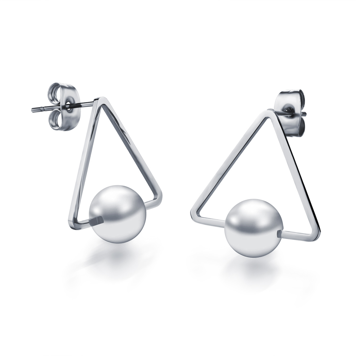 Ms Fashion Titanium Steel Earring Leisure Pearl Triangle Earrings
