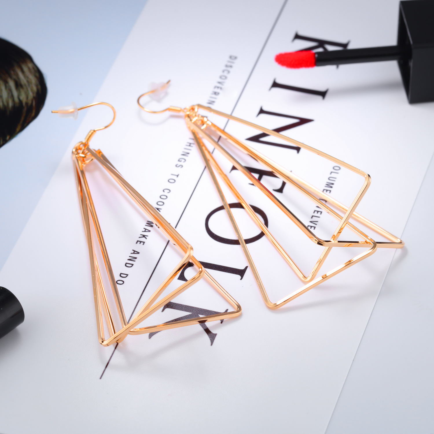 Fashion Temperament Triangle Earring Copper Plating 18K gold Prevent Allergy Earring