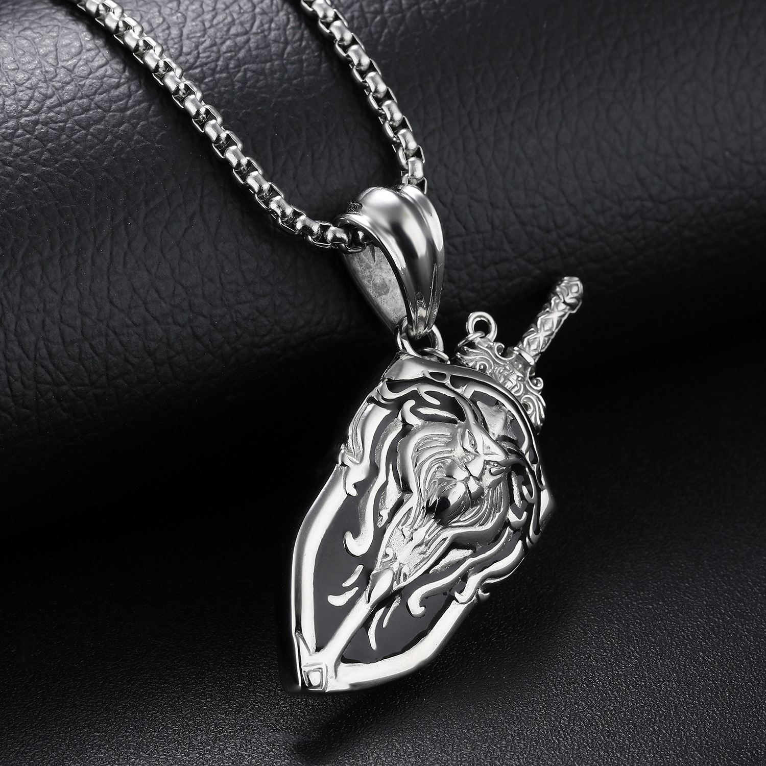 Retro Domineering Stainless Steel World of Warcraft Sword Shield Pendant Tide Men Necklace