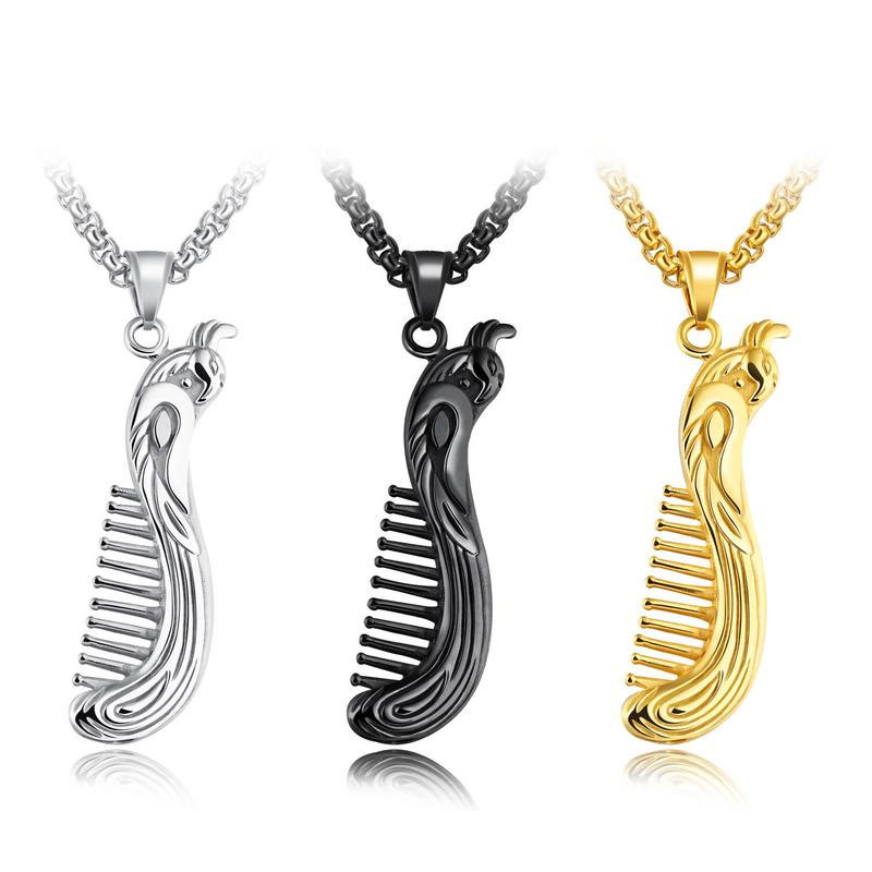 Fashion Trend Accessories Stainless Steel Creative Phoenix Comb Modeling Necklace