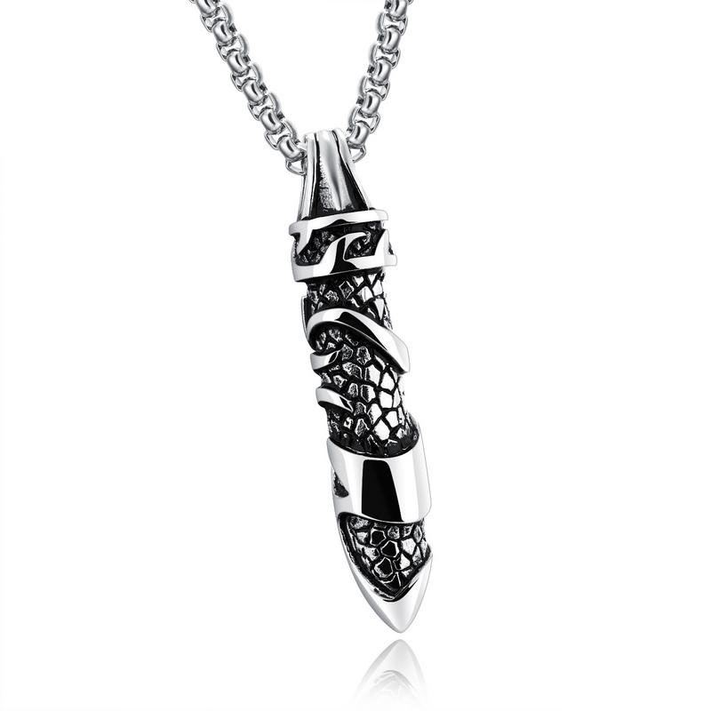 Men Domineering Casting Personality Necklace Trend Fashion Titanium Steel Long Column Pendant