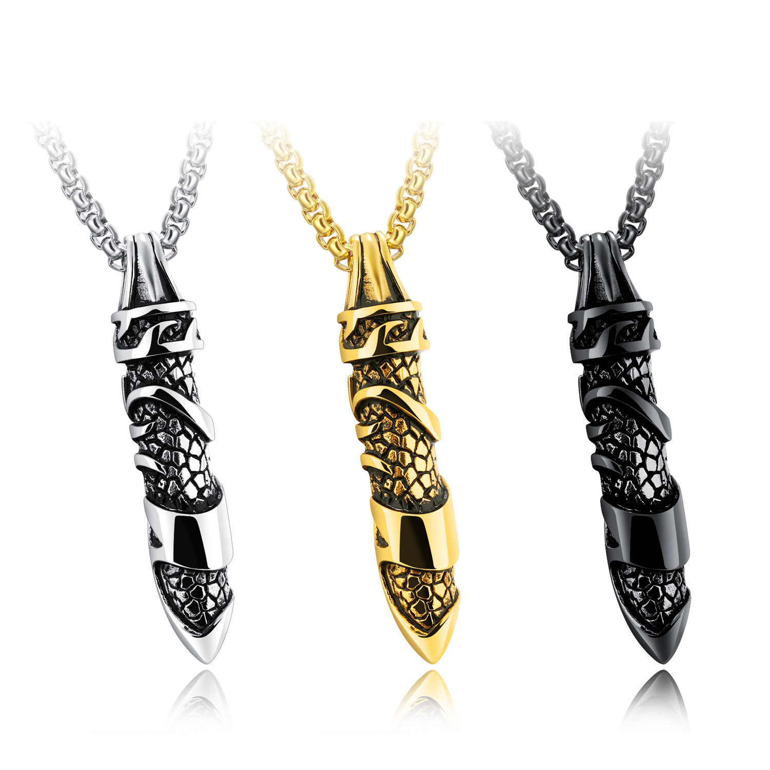 Men Domineering Casting Personality Necklace Trend Fashion Titanium Steel Long Column Pendant