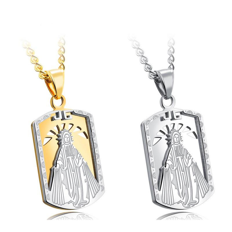 Men Personality Rectangle Military License Fashion Titanium Steel Necklace Pendant