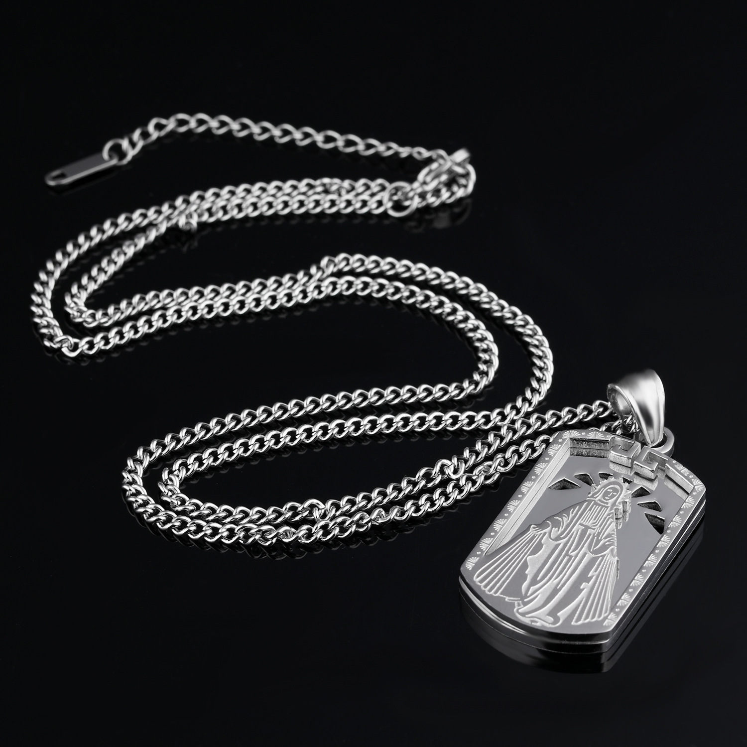 Men Personality Rectangle Military License Fashion Titanium Steel Necklace Pendant