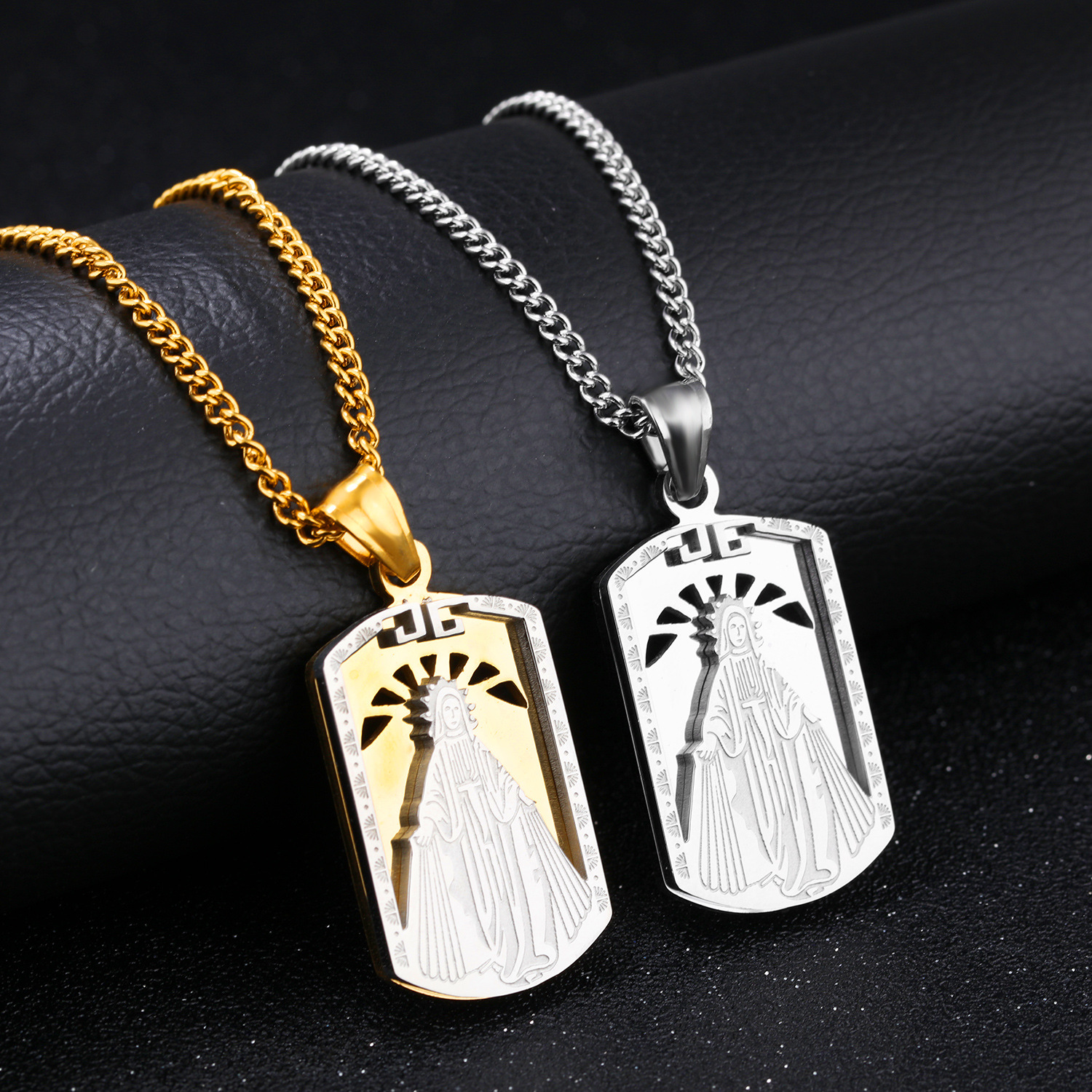 Men Personality Rectangle Military License Fashion Titanium Steel Necklace Pendant
