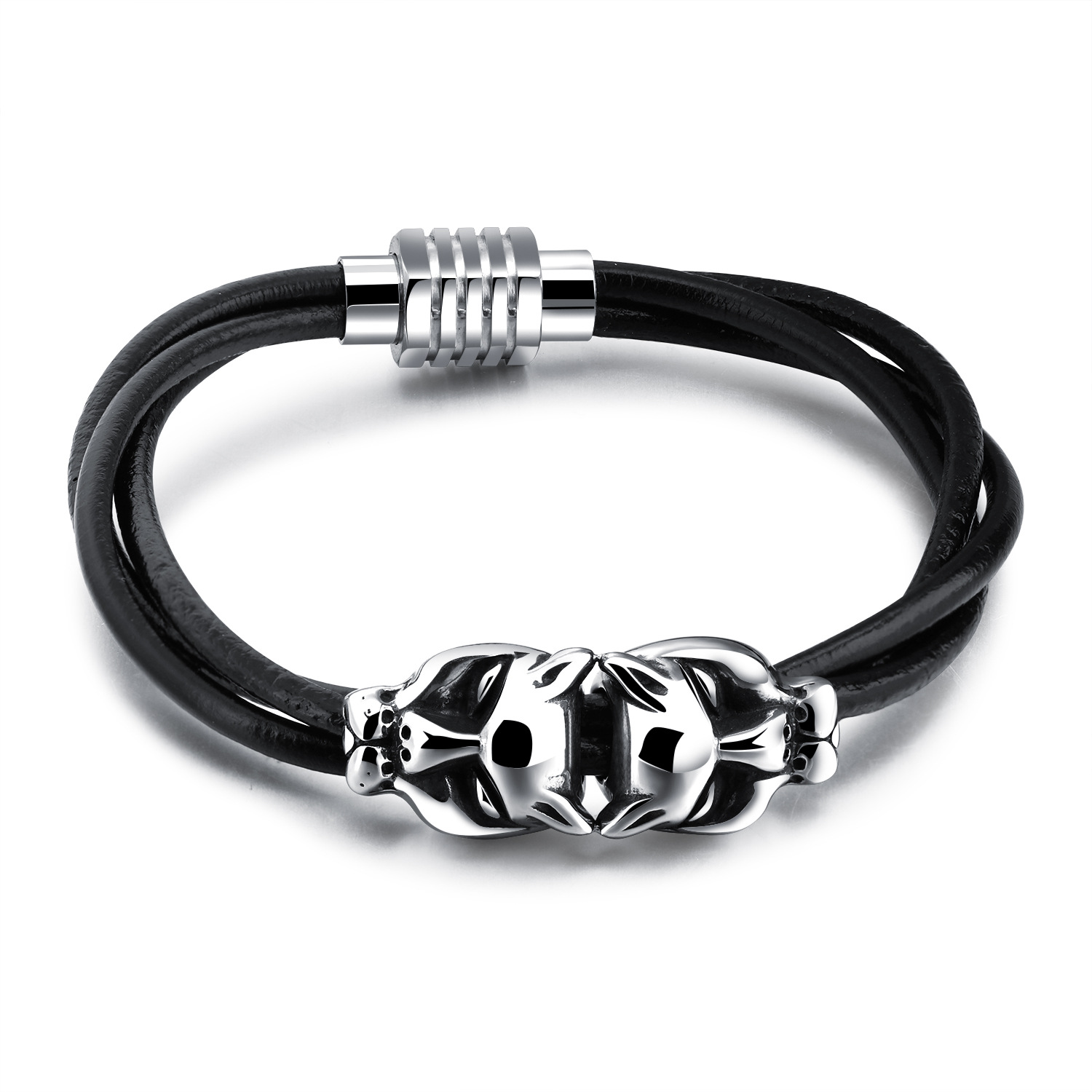 Domineering Leopard Head Cortex Bracelet Western Style Personality Magnetic Buckle Men Bracelet