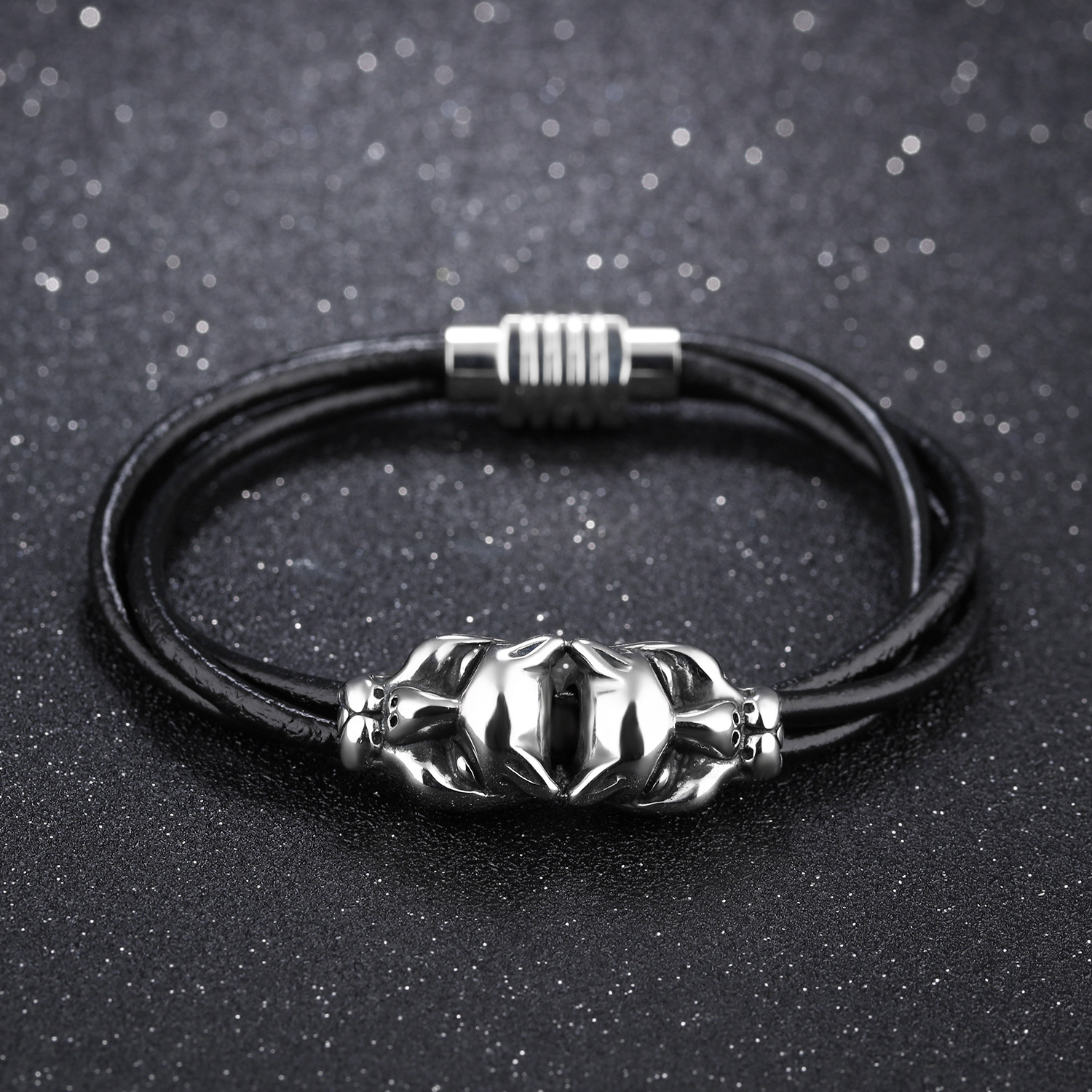Domineering Leopard Head Cortex Bracelet Western Style Personality Magnetic Buckle Men Bracelet
