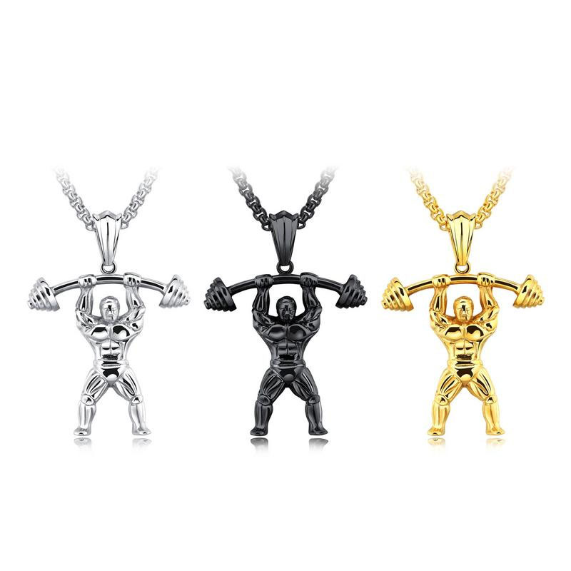 Western Style Fashion Retro Fitness Weightlifting Necklace Men  Titanium Steel Pendant
