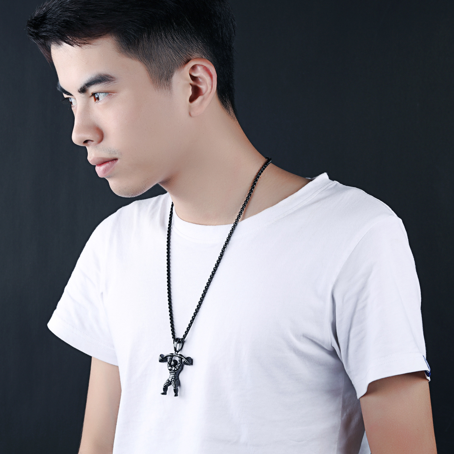 Western Style Fashion Retro Fitness Weightlifting Necklace Men  Titanium Steel Pendant