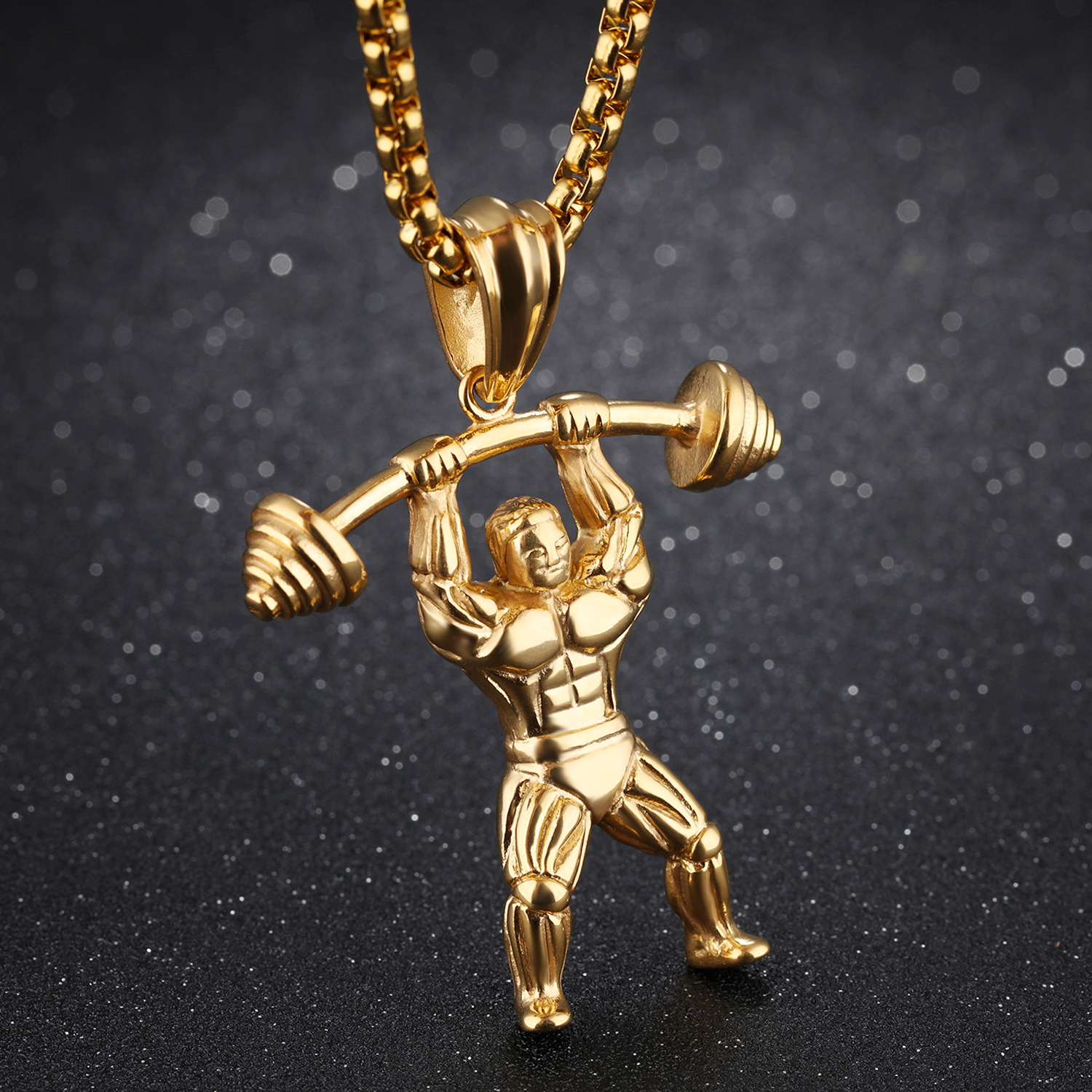 Western Style Fashion Retro Fitness Weightlifting Necklace Men  Titanium Steel Pendant
