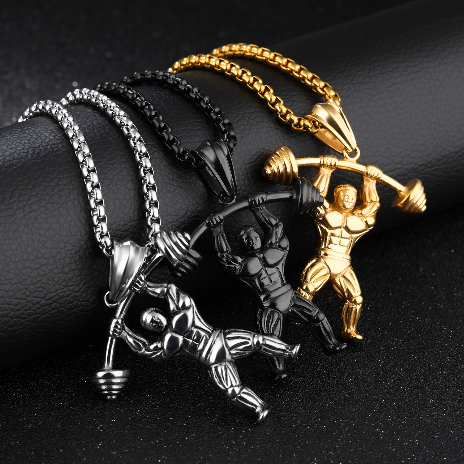 Western Style Fashion Retro Fitness Weightlifting Necklace Men  Titanium Steel Pendant