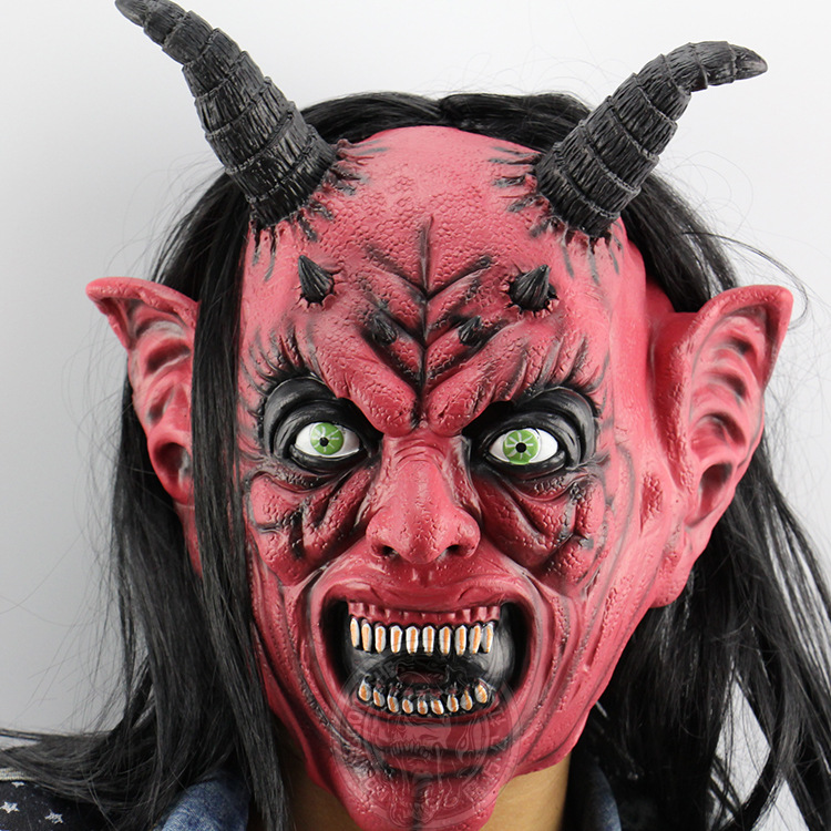 Upscale Lifelike Satan Devil Fool Halloween Prom Show Props Terror Ghost Mask
