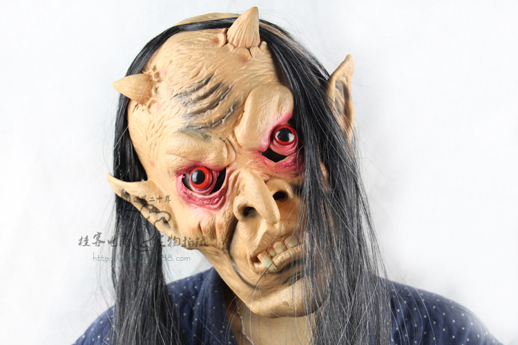 Emulsion Long Hair Red Rye The Devil Halloween Prom Props Funny Whole people Terror Ghost Mask