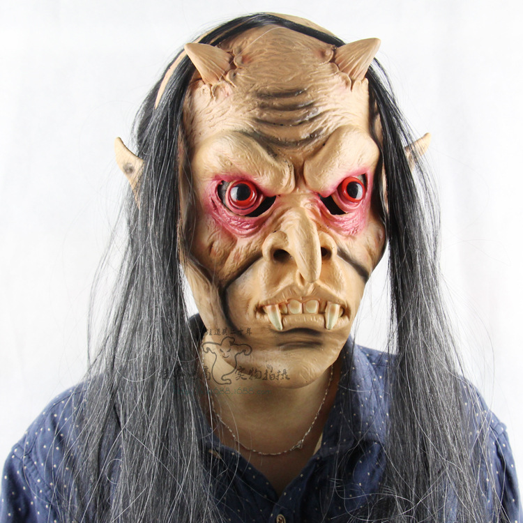 Emulsion Long Hair Red Rye The Devil Halloween Prom Props Funny Whole people Terror Ghost Mask