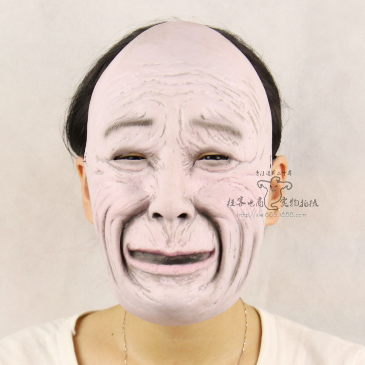 Funny Bald Bitter Gourd Grandma Face Halloween Prom Props Emulsion Horror ghosts Mask