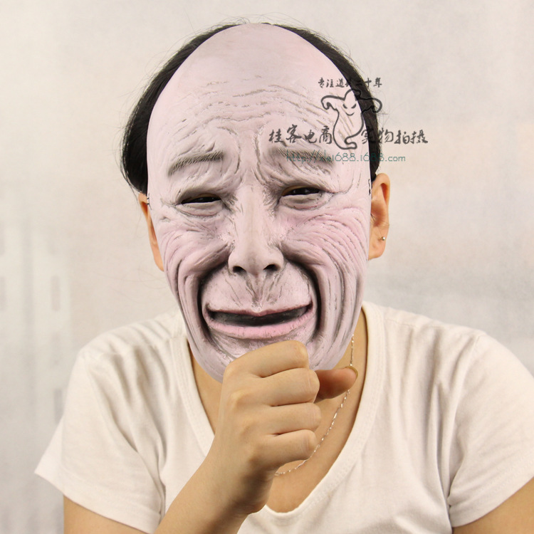 Funny Bald Bitter Gourd Grandma Face Halloween Prom Props Emulsion Horror ghosts Mask