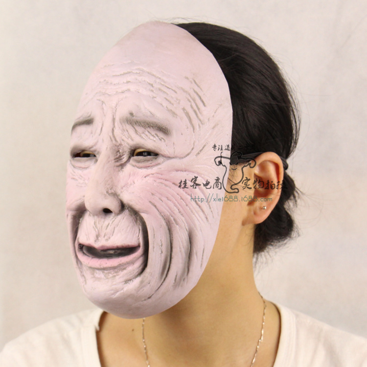 Funny Bald Bitter Gourd Grandma Face Halloween Prom Props Emulsion Horror ghosts Mask