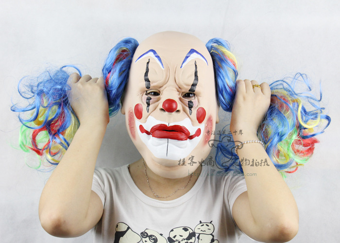 Curls Bald Clown Halloween Prom Show Props Terror Ghost Funny Emulsion Mask