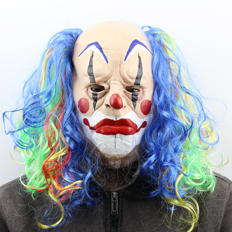 Curls Bald Clown Halloween Prom Show Props Terror Ghost Funny Emulsion Mask