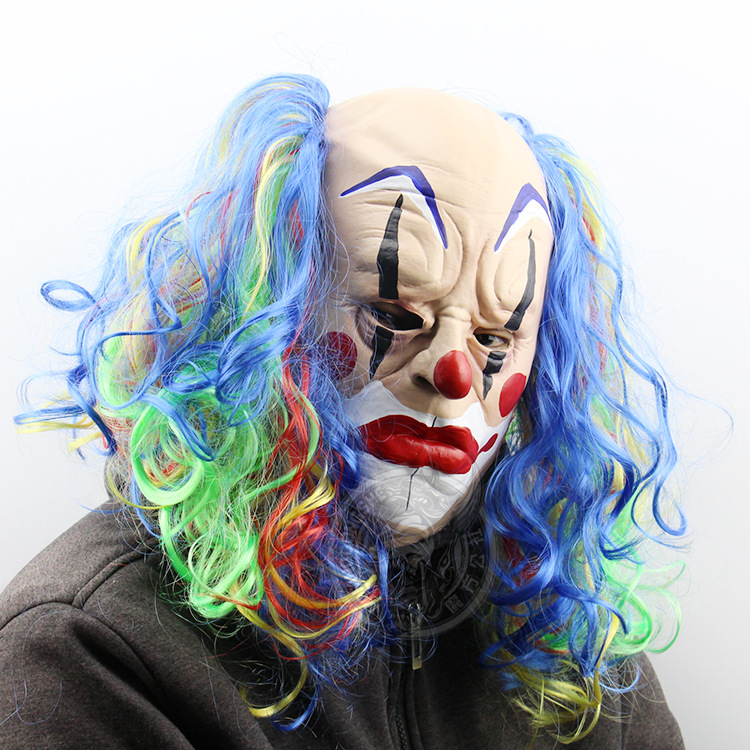 Curls Bald Clown Halloween Prom Show Props Terror Ghost Funny Emulsion Mask