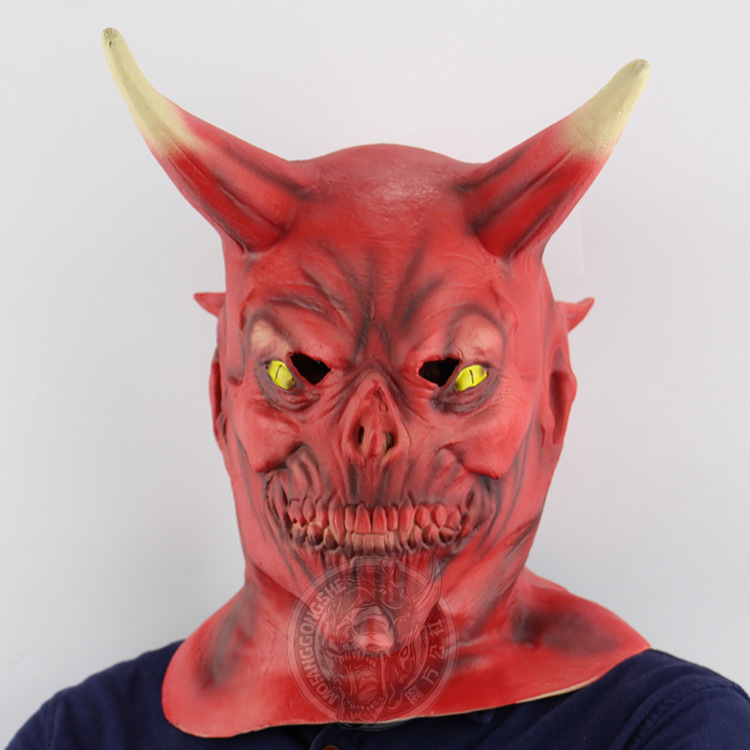 Red Face Horns The Devil Halloween Western Style Show Props Hedging Horror Ghosts Funny Mask