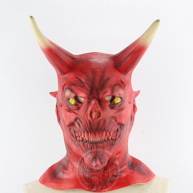 Red Face Horns The Devil Halloween Western Style Show Props Hedging Horror Ghosts Funny Mask