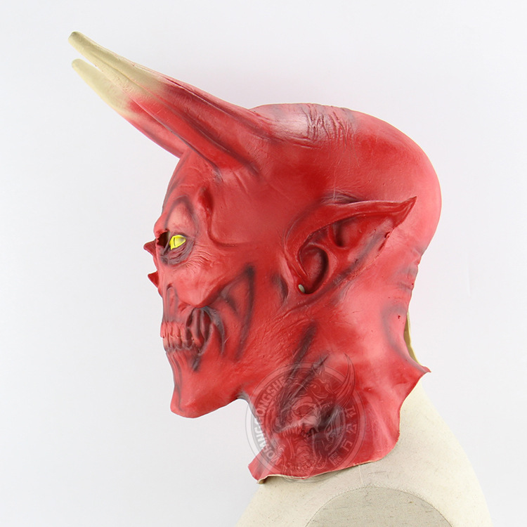 Red Face Horns The Devil Halloween Western Style Show Props Hedging Horror Ghosts Funny Mask