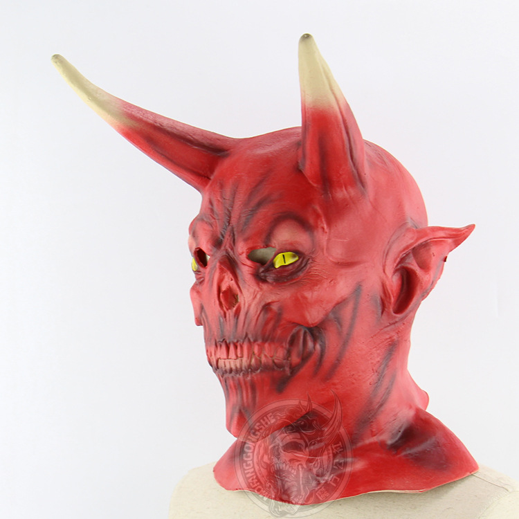 Red Face Horns The Devil Halloween Western Style Show Props Hedging Horror Ghosts Funny Mask