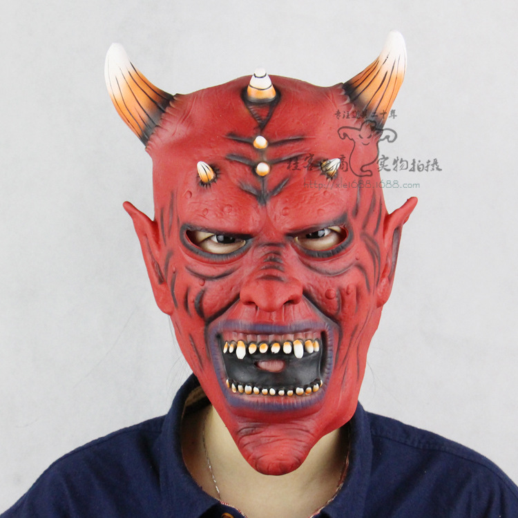 Red Face Horns The Devil Halloween Western Style Props Hedging Horror ghosts Funny Mask