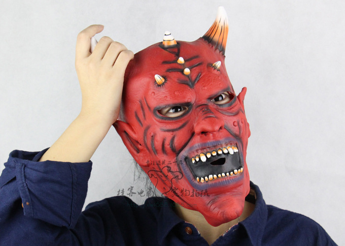 Red Face Horns The Devil Halloween Western Style Props Hedging Horror ghosts Funny Mask