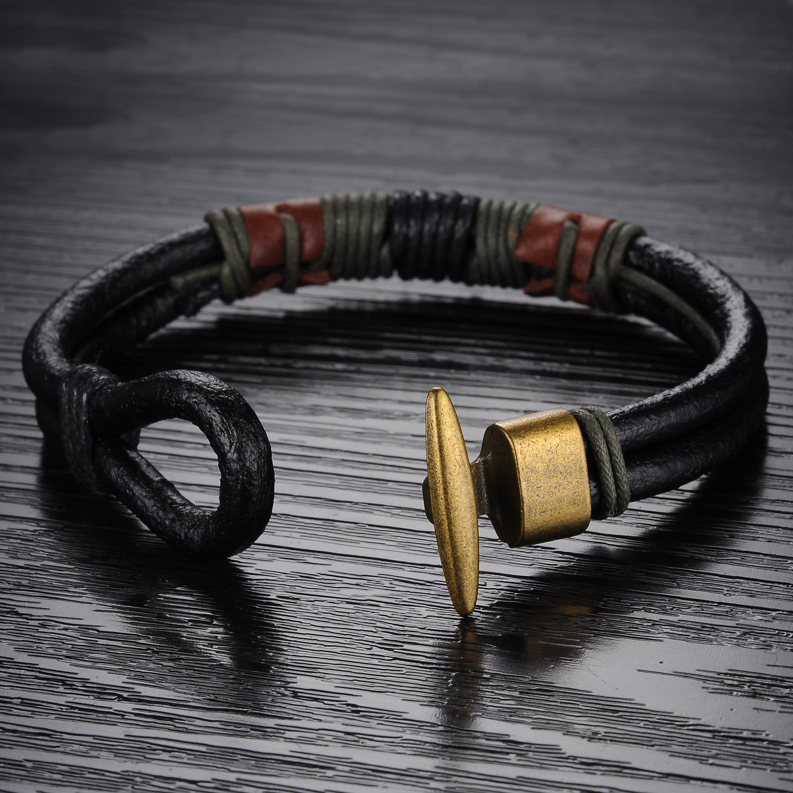 Retro folk-custom Alloy Men Leather Bracelet Western Style Fashion Accessories