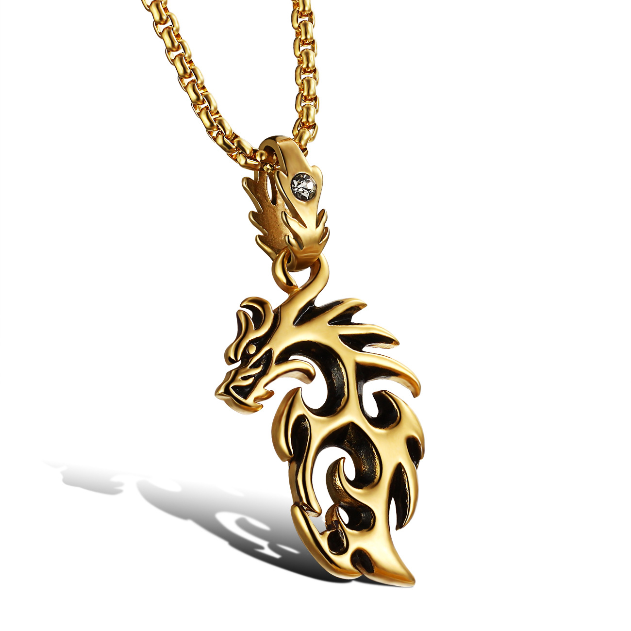 Western style personality trend Hollow Gold flame The dragon necklace Men Pendant