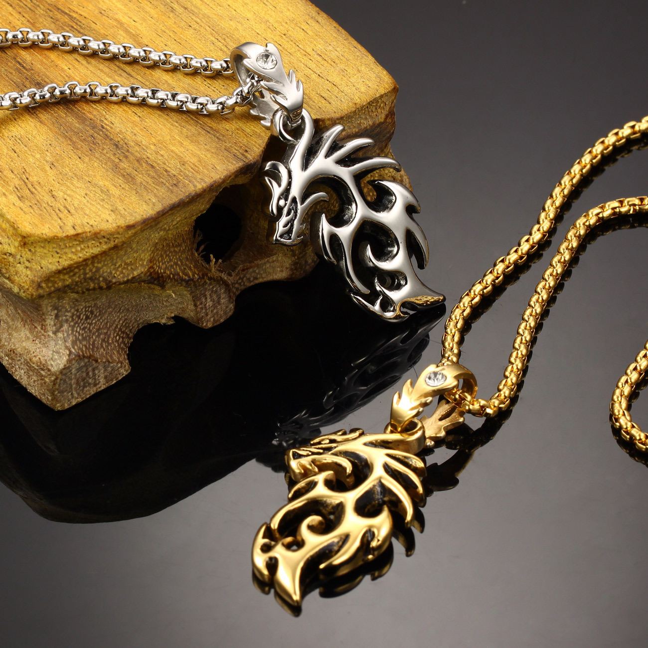 Western style personality trend Hollow Gold flame The dragon necklace Men Pendant