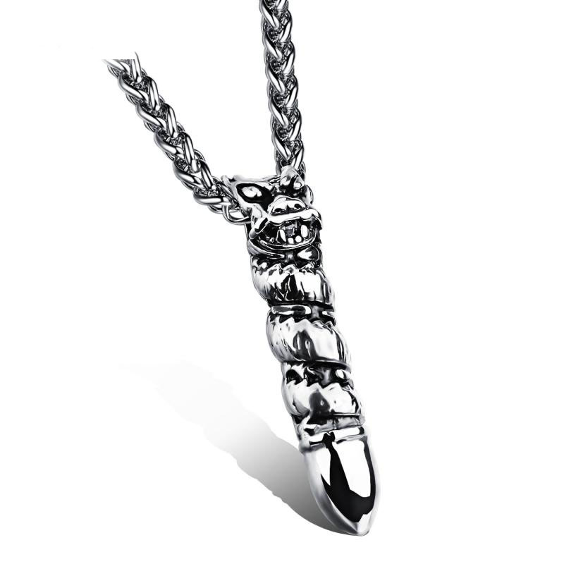 Fashion Long Body Lion Head Pendant Domineering Personality Men Titanium Steel Necklace