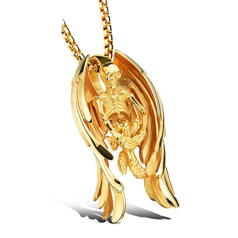 Western Style Fashion Ltem Ornaments Skeleton Wing Stainless Steel Men Pendant