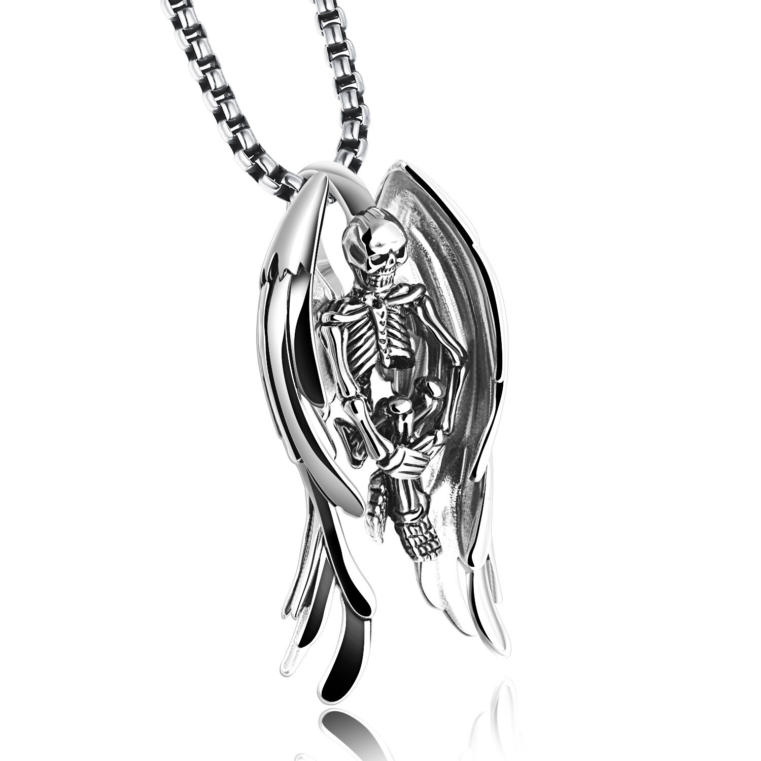 Western Style Fashion Ltem Ornaments Skeleton Wing Stainless Steel Men Pendant
