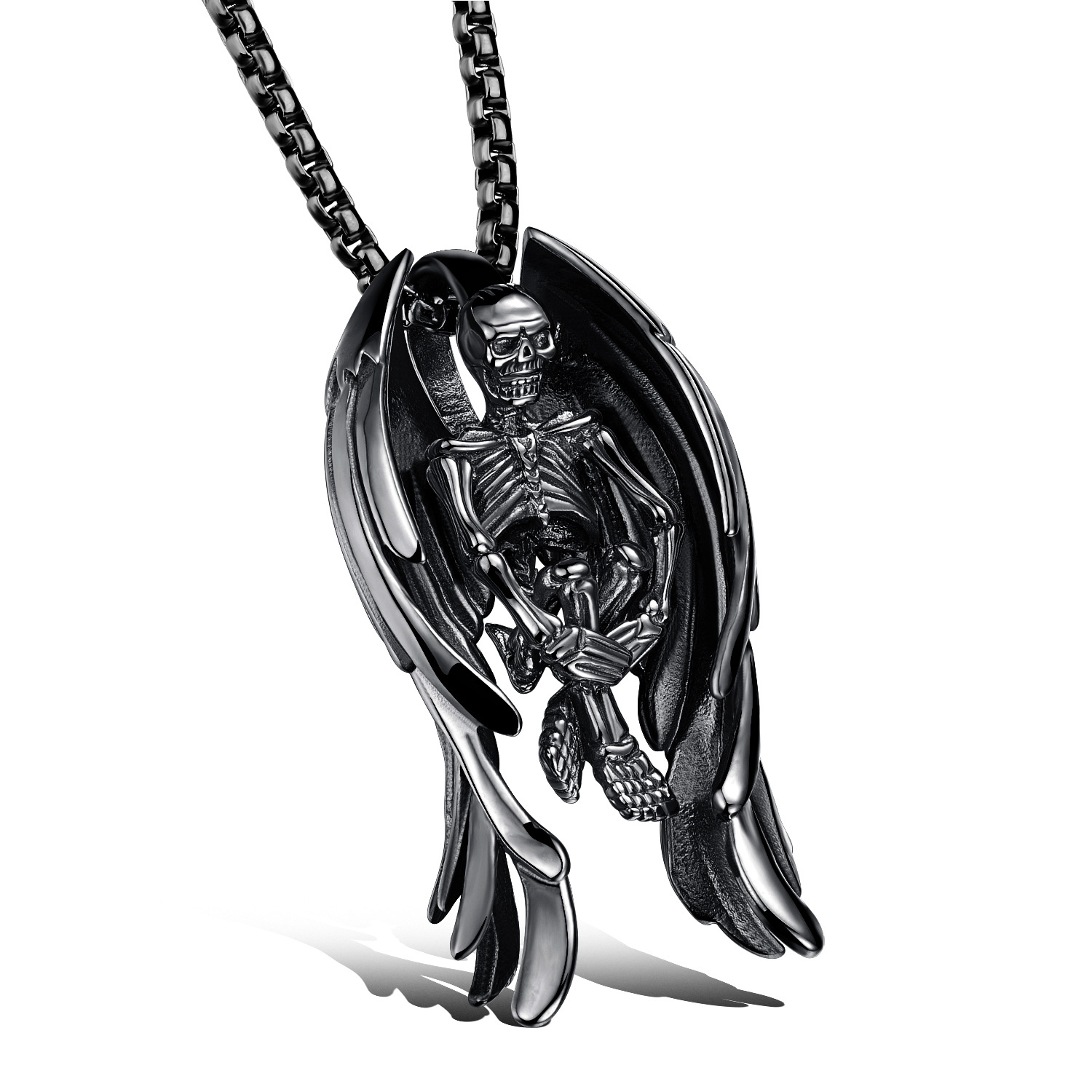 Western Style Fashion Ltem Ornaments Skeleton Wing Stainless Steel Men Pendant