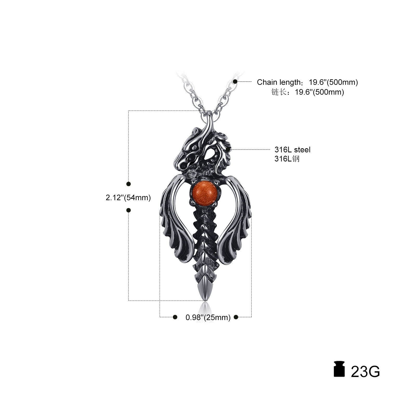 Creative Titanium Steel Casting Dragon Sword Men Pendant Fashion Domineering Necklace
